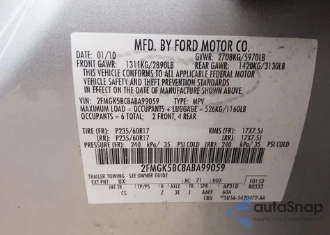 2010 Ford Flex Se z USA, uszkodzony, nr VIN 2FMGK5BC8ABA99059